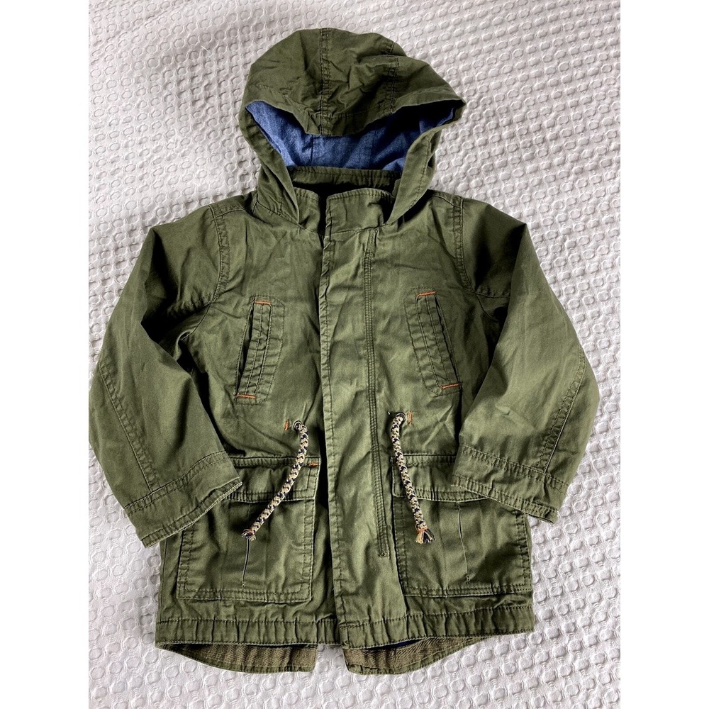 Rebel by Primark Boys Olive Green Cotton Utility Parka Hooded Jacket Size 3-4Y